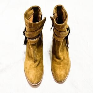 Aerin Colworth Tan Suede Leather Ankle Heeled Block Bootie Size 10 NWOB